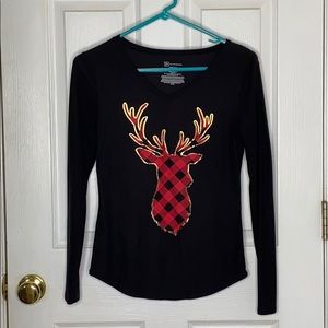 Plaid print deer head shirt
